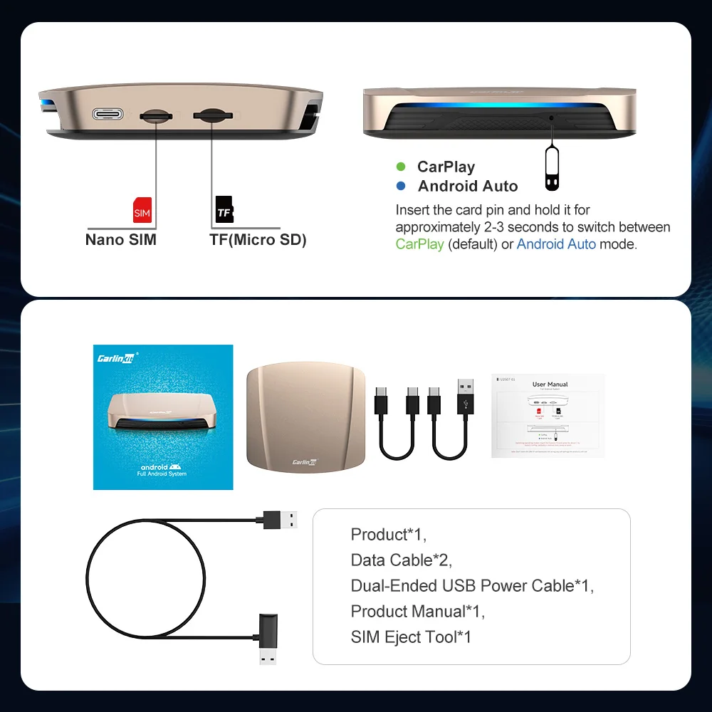SM6350 CarlinKit Ultra TV Box Android 15 Carplay Android Auto Wireless Adapter unterstützt Youtube Netflix Streaming Video Online