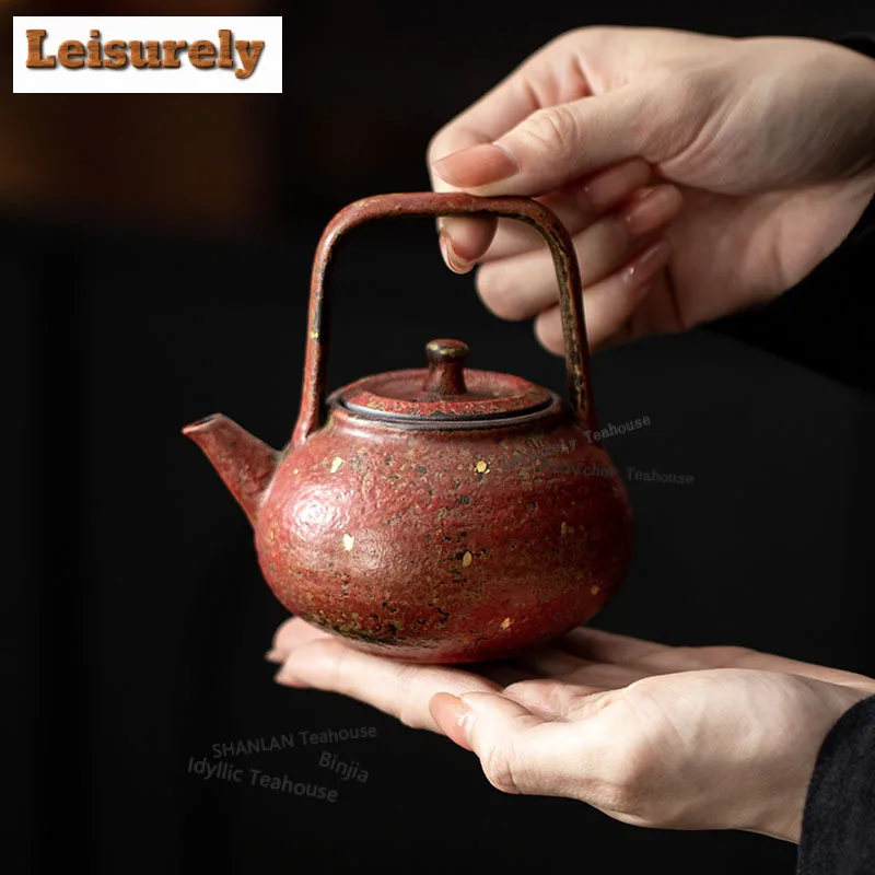 

200 мл посыпка золотого и красного горного подъемного ручки, чайник для заварки чая в стиле дзен, чайник для заваривания чая с шариковым отверстием, посуда, принадлежности