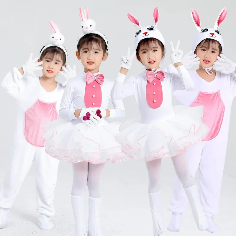 Costume de lapin pour enfants, vêtements de performance de lapin, jupon de ballet blanc pour filles, robe de phtaline pour enfants, tenues de ballet