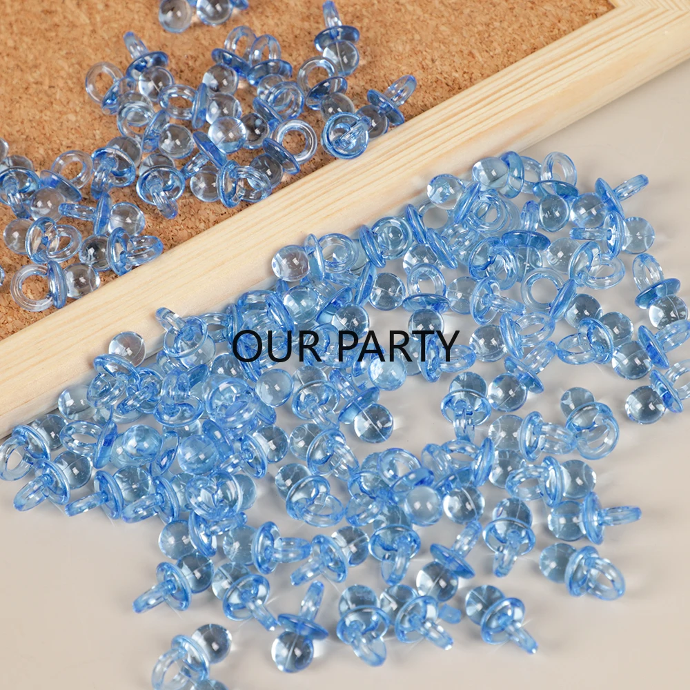 100Pc Mini Acrylic Blue Pink Pacifier Nipple Confetti Gender Reveal Table Scatter for Kids Birthday Baby Shower Party Decoration
