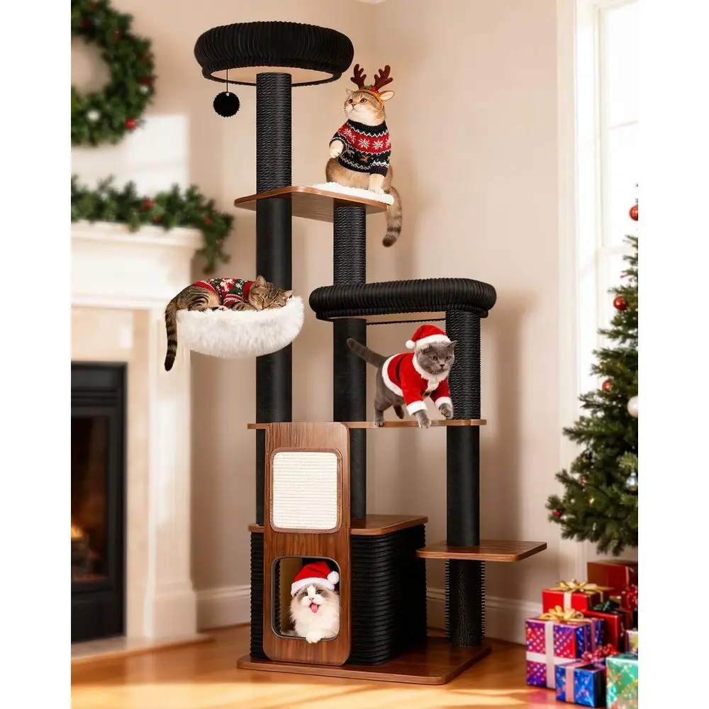 

Large Indoor Cat Tree Tower with Scratching Post for Adult Maine Coons, Extra Large Perch, Jet Black