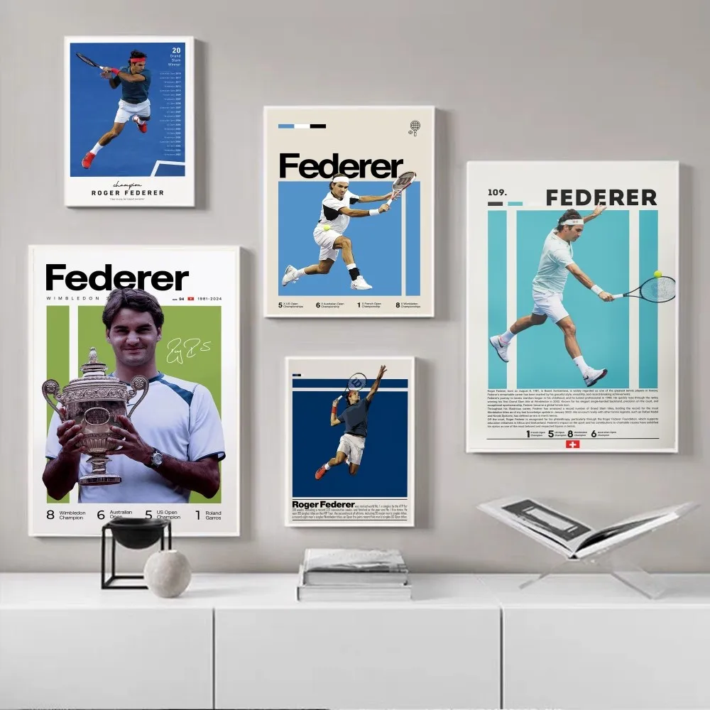 Tennis R-Roger F-Federers Self-adhesive Art Poster Decoracion Painting Wall Art White Kraft Paper Home Decor