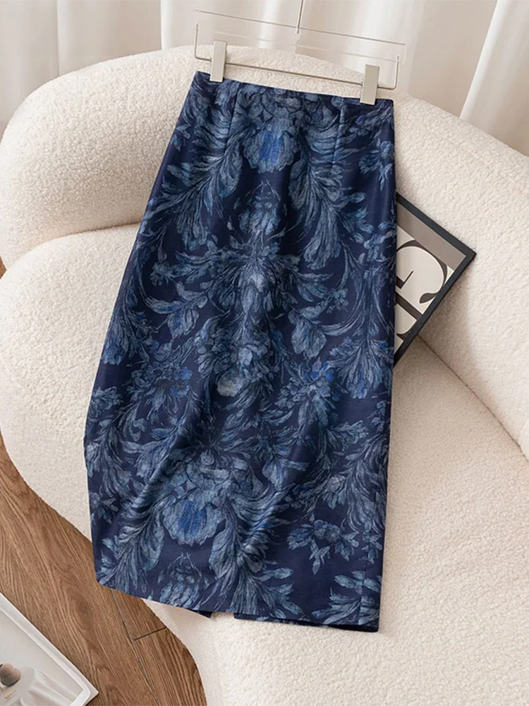 

Женская юбка-миди с высокой талией и принтом в стиле ретро, утягивающая трапециевидная универсальная летняя новая китайская юбка