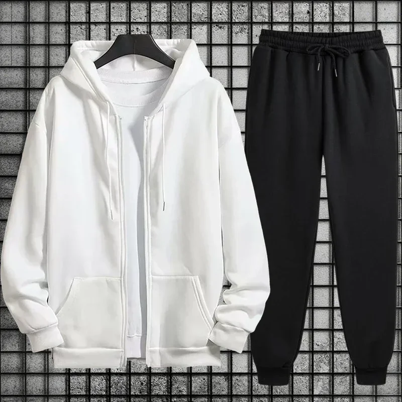 2026 New Arrival Men's Zipper Hoodie Sweatpants 2 Piece Set High Quality Hooded Long Sleeve Sweatshirt Autumn Winter Tracksuit