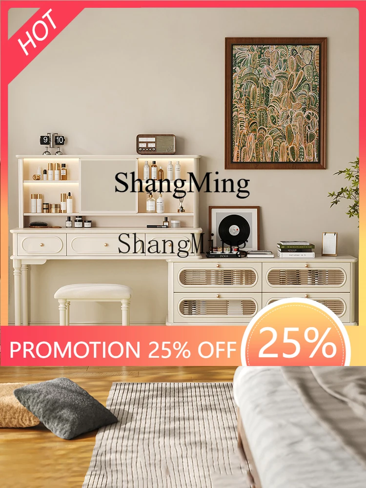 

FG good-looking retro dresser chest cabinet master bedroom retractable desk makeup table ivory white bedside cabinet