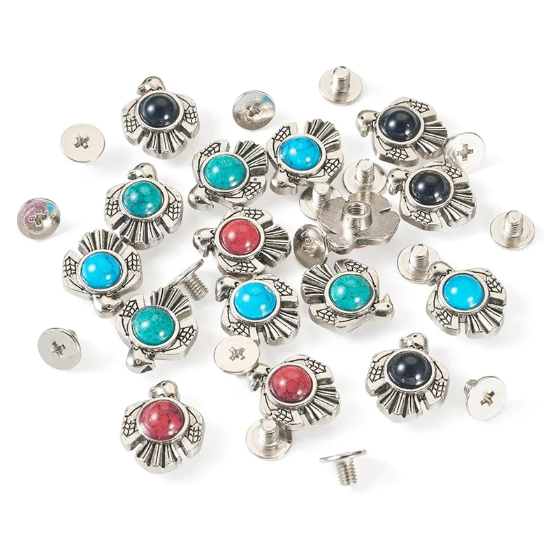 ABAE-พรีเมี่ยม 16 ชิ้น Faux-Turquoise Thunder-Bird เหรียญ Rivets, โลหะผสม Screwback Studs สําหรับหนัง Works