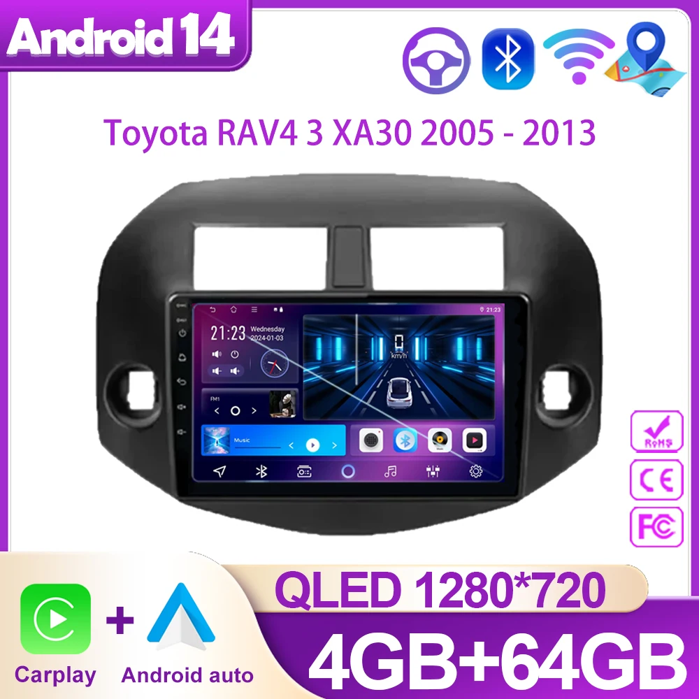 

For Toyota RAV4 3 XA30 2005 - 2013 Video Player Android Auto Car Radio GPS Navigation Multimedia Stereo WIFI Carplay No 2din DVD