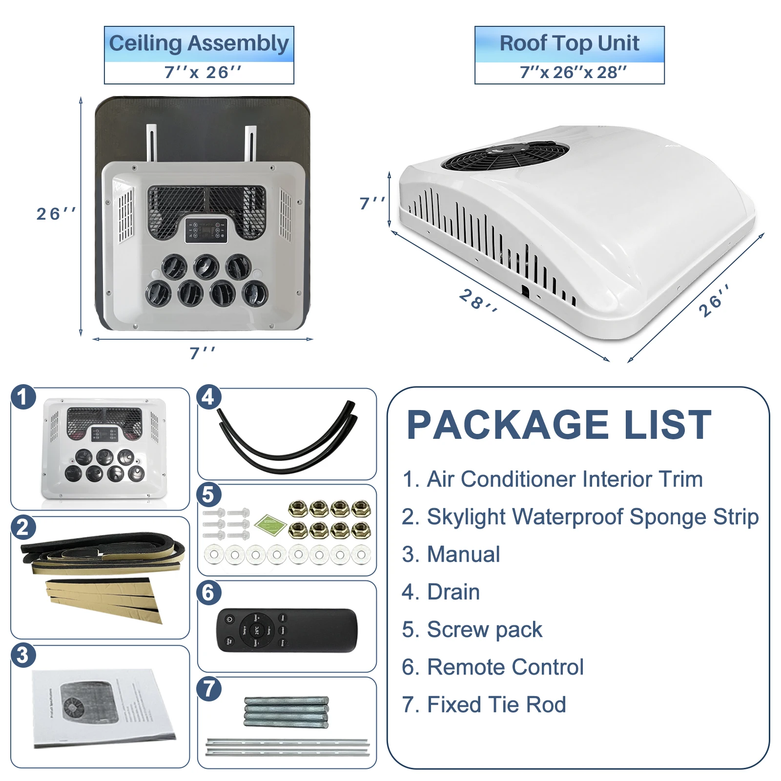 Treeligo 12V 24V RV Roof Air Conditioner Cooling Rooftop Electric Automotive Low Noise Camper Climate Control System