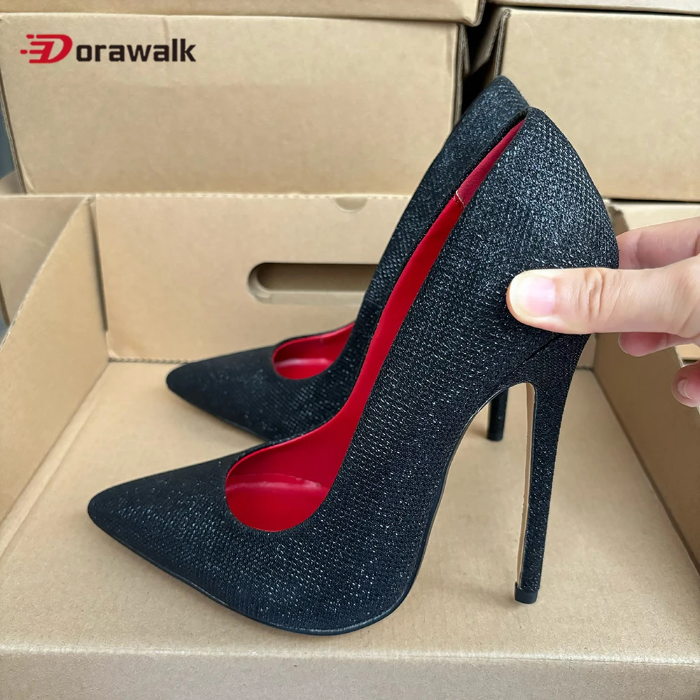 

2025 Новые сексуальные туфли-лодочки на высоком каблуке 14 см, блестящие черные, красные внутри, фетиш-шпильки Drag Queen Cross Dresser, мужская обувь унисекс, размер 48