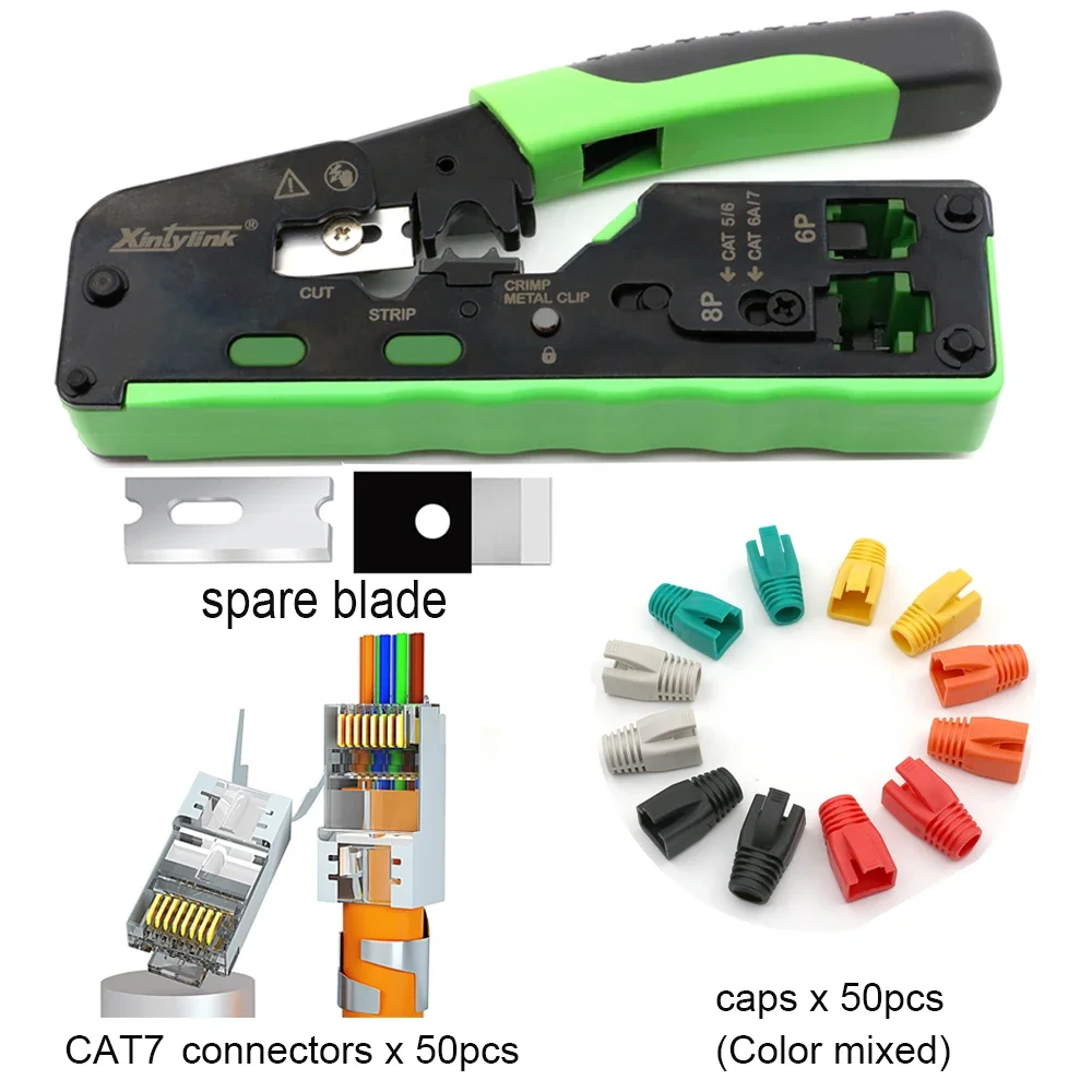 

Обжимные щипцы, набор обжимных плоскогубцев для кабеля ethernet, CAT7, CAT5, CAT5E, CAT6A, CAT7, CAT8, 50u