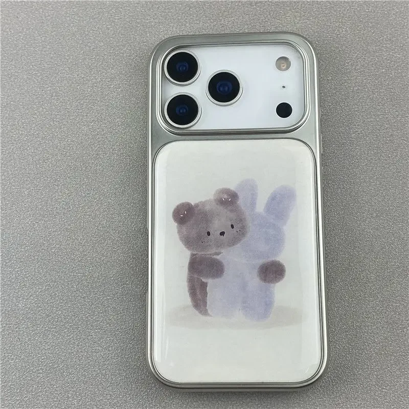Kawaii Cartoon Cute Bear Rabbit Electroplated Drip Glue Phone Case For iPhone 17 16 15 14 13 12 11 Pro Max Plus 17air 16e Cover