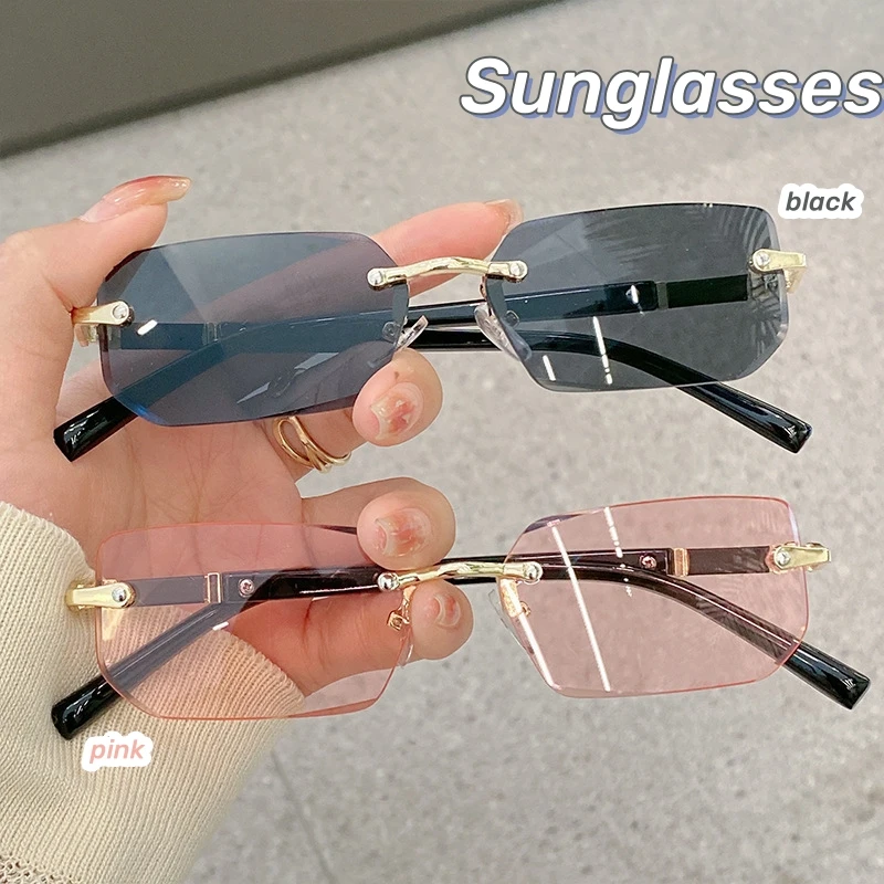 

New Metal Frameless Rectangle Sunglasses Trendy Cut Edge Women Men Sunglasses Personalized Jelly Colored Sunshades Sunglasses