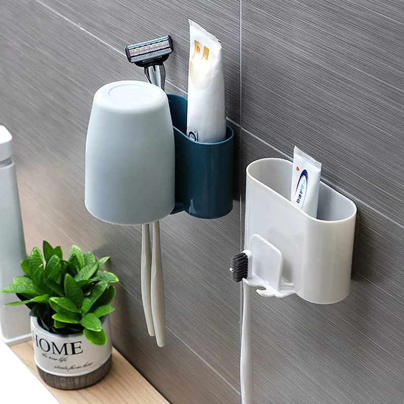 Wall-Mounted Toothbrush Holder Bathroom Punch-Free Mouthwash Cup Holder Rack