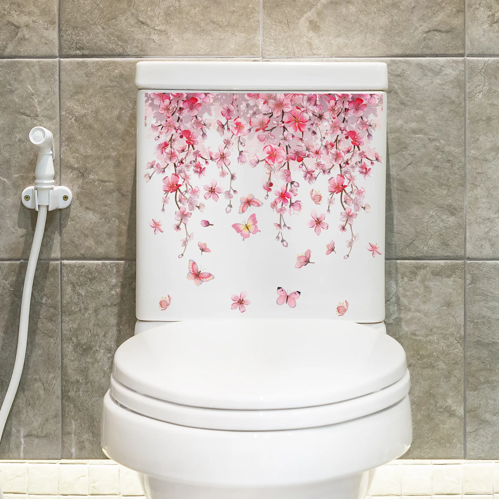 25*35cm Personalized Pink Vine Small Flower Toilet Sticker Bathroom Balcony Toilet Decorative Wall Sticker Wallpapers Ms3123