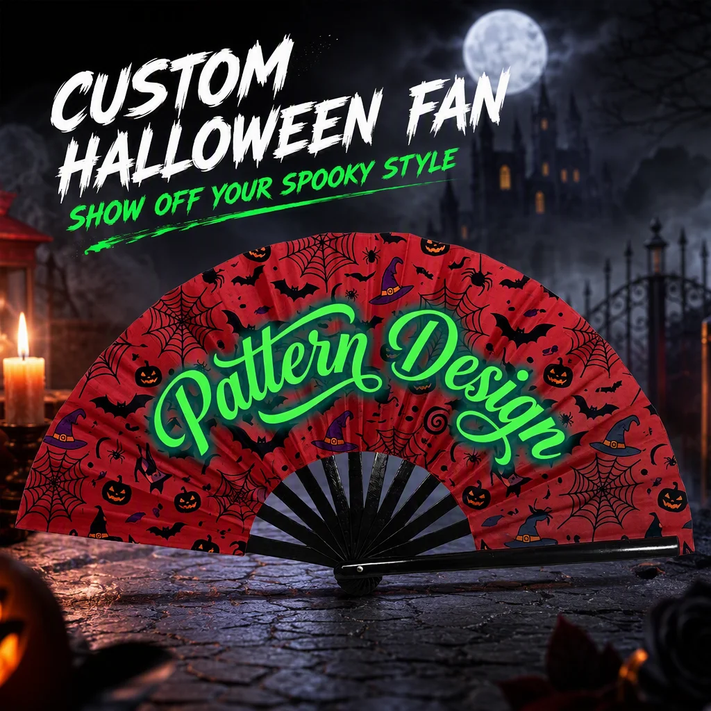 Custom Halloween Folding Fan 13 Inch Personalized Hand Fan Spooky Party Prop Cosplay Rave Accessory Unique Holiday Gift Decor
