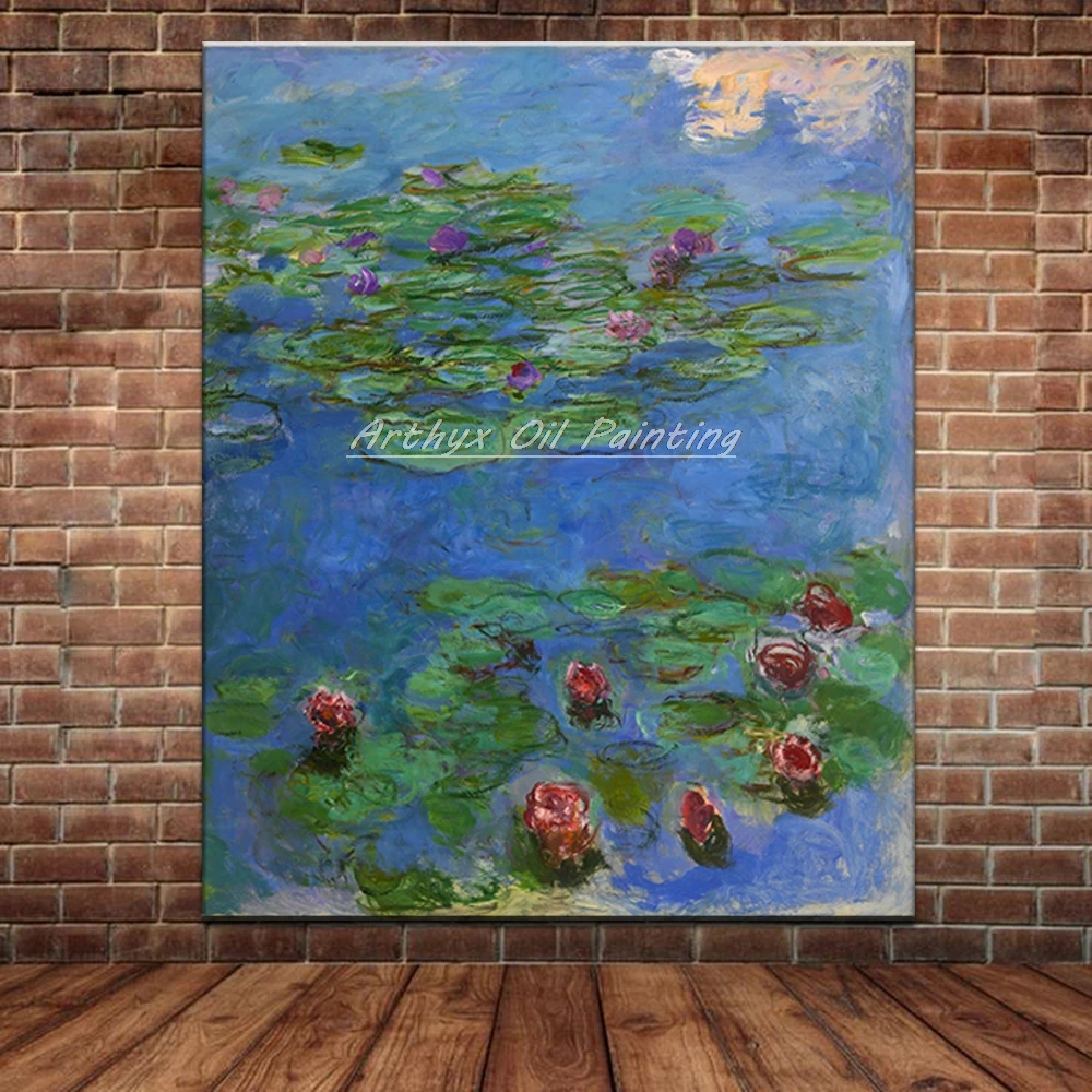 

Arthyx Hand-painted Reproduction Water Lilies By Claude Monet,Famous Oil Paintings on Canvas,Wall Art For Living Room,Home Decor