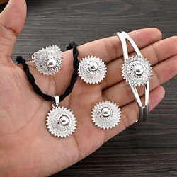 Ethiopian Small Jewelry Necklace Earrings Ring Bangle Silver Color African Birthday Sets Habesha Eritrea