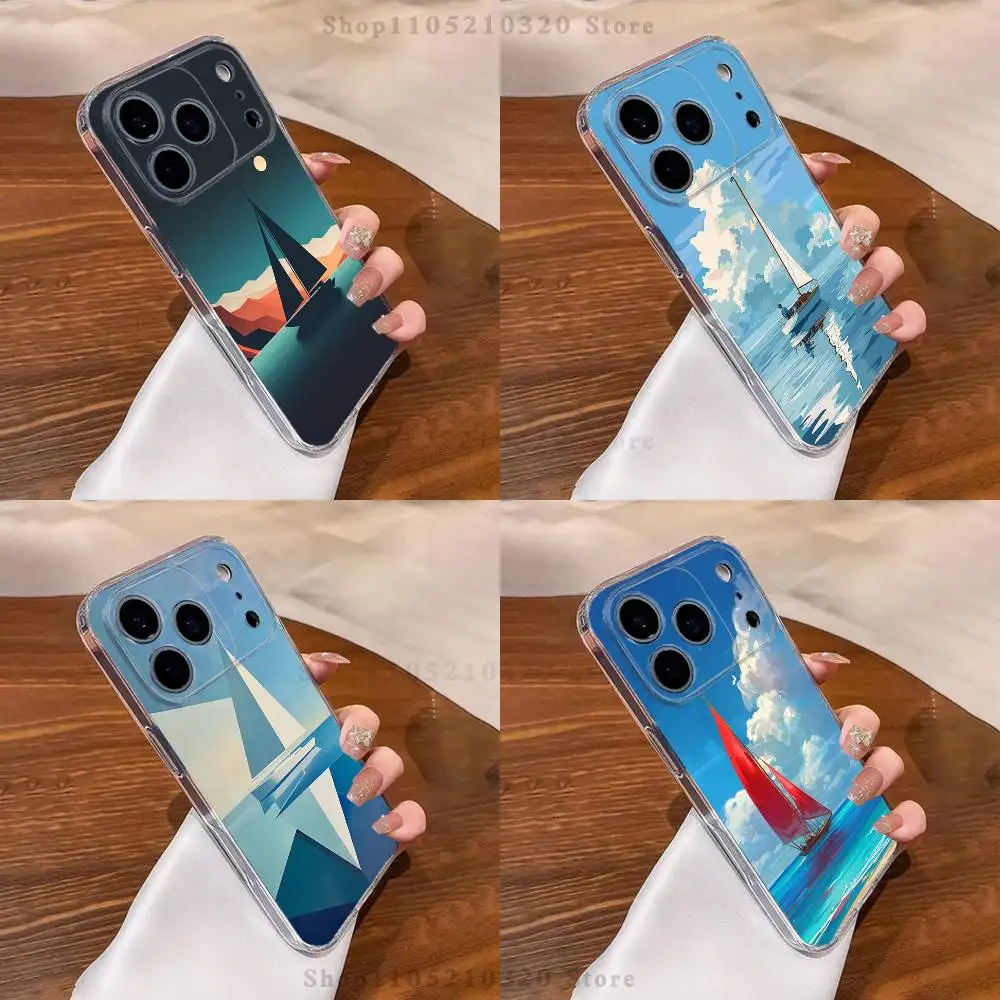 

Sailing Boat Art Phone Case For iPhone 17,16,15,14,13,12,11 Pro,Max,Plus,XR,Mini,E Clear Full-coverage Soft Cover