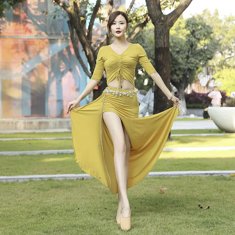 

New Belly Dance Practice Clothes Cover Belly, Middle Sleeves and Look Thin, Spring and Summer Beginner Suit Dance Clothes
