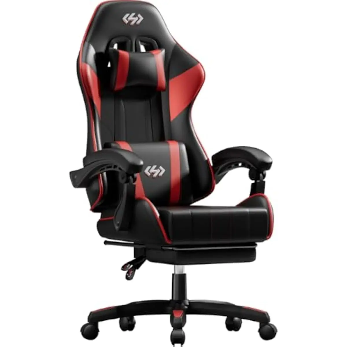Ergonomic Racing Style Seat with Adjustable Recline 90°-135°, Height-Tuned Armrests, Retractable Foot Platform, Contoured Head &