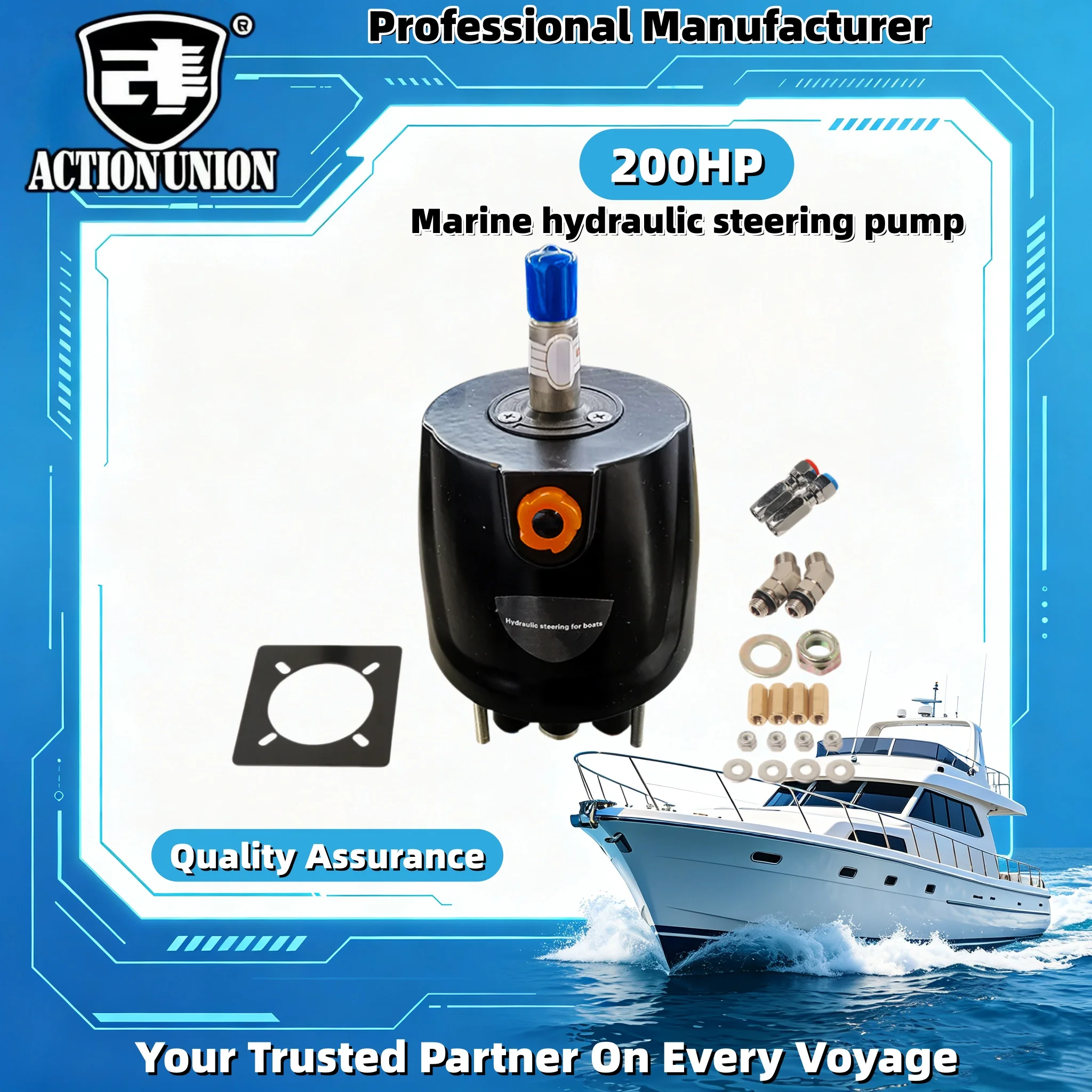 Bomba hidráulica de dirección marina para yates, sistema de dirección hidráulica para motores fuera de borda de 90HP-700HP, equipo marino para lanchas rápidas y embarcaciones de pesca.