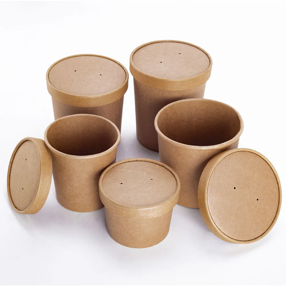 Disposable Kraft Paper Cup with Cover for Ice Cream Soup Dessert Cake Party Tableware Bowl 100pcs/lot DEC392