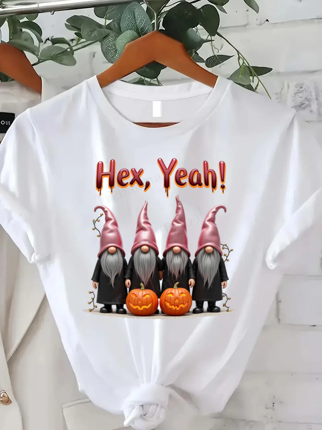 Koszulka z okrągłym dekoltem Halloween Gnomes T-Shirt Hex Yeah Damska koszulka plus size z zabawnym nadrukiem Krótki rękaw Modna koszulka na co dzień