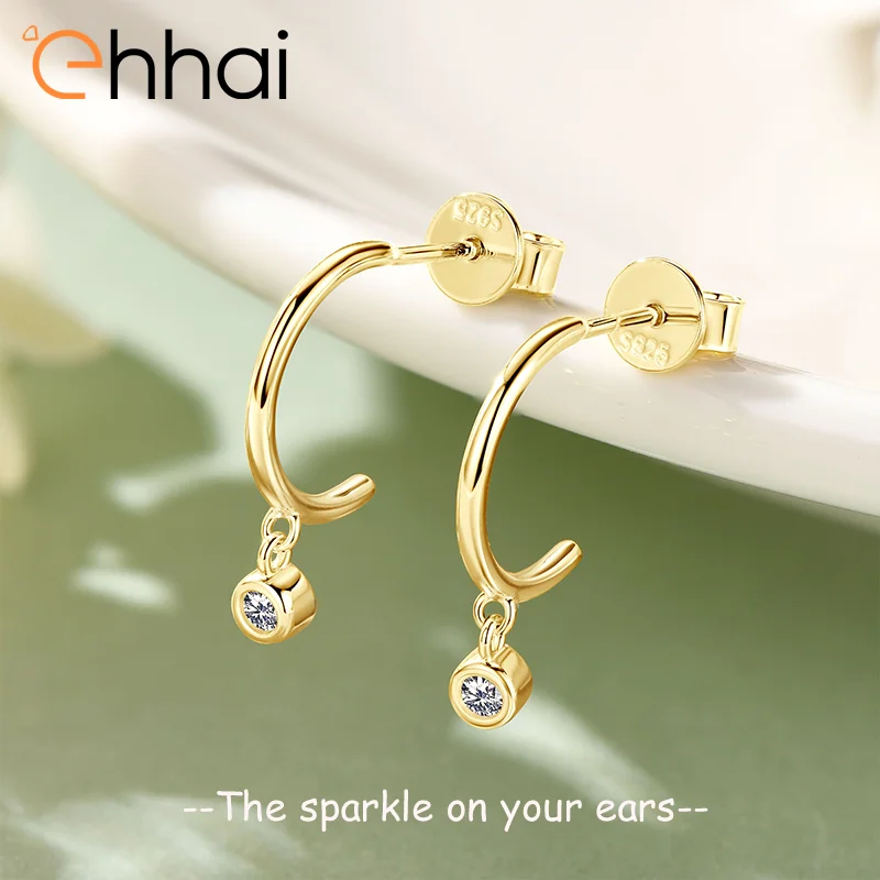 

Ehhai 2mm Round Moissanite Diamond C-shaped Stud Earrings for Women Real S925 Sterling Silver Piercing Fine Jewelry Gifts Aretes