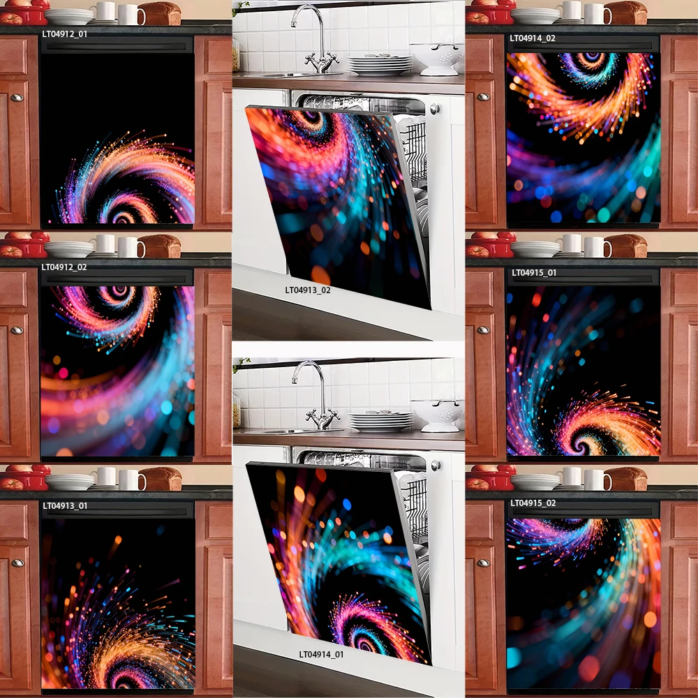 

Neon Light Vortex Dishwasher Sticker, Colorful Swirl Light Trail Design, Waterproof Removable Kitchen Decor