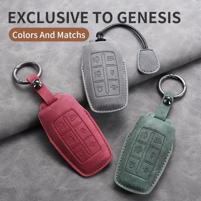 New Sport Fashion Leather Car Key Fob Case Cover 6 Button Shell Protector Bag For Hyundai Genesis GV60 GV70 GV80 G70 G80 G90