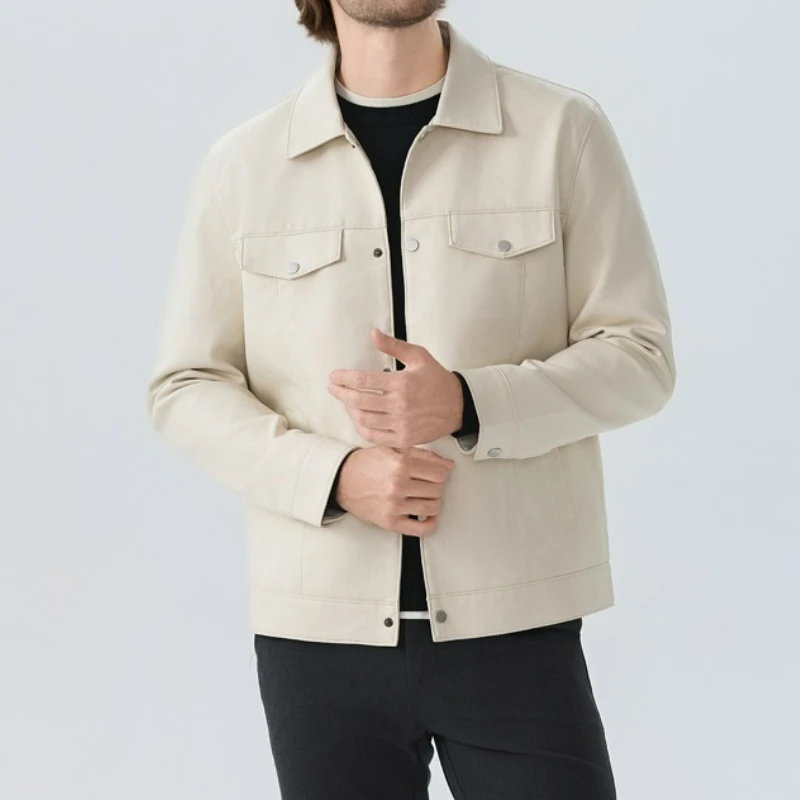 Maxbarley 2025 White Leather Jacket Men Autumn Light Business Imitation Sheepskin Jacket Designer Motorcycle Leather Jacket Bike