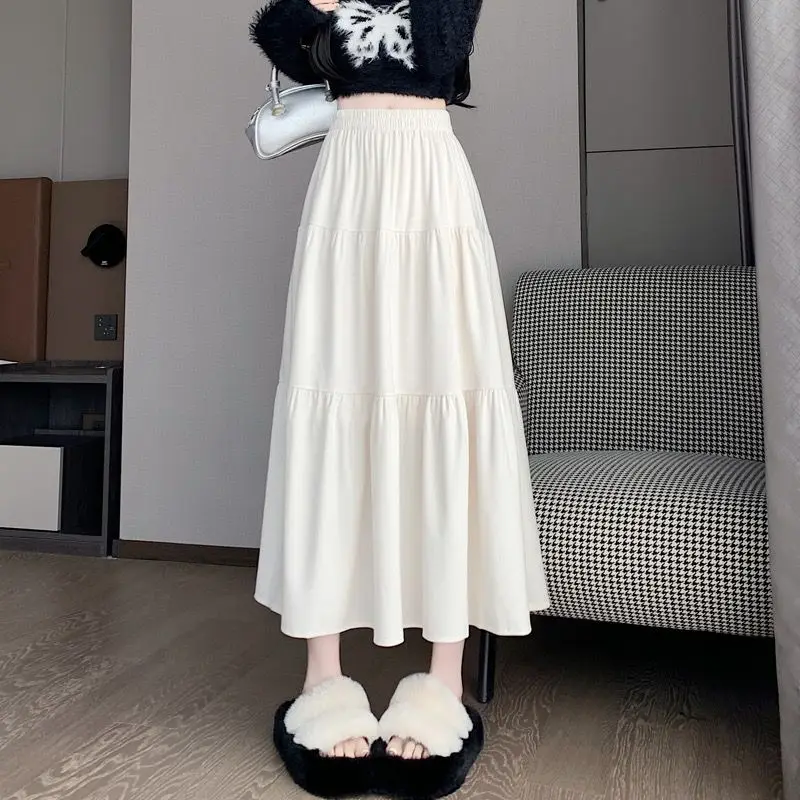 Corduroy Cake Skirt for Women with High Waist and Slim Figure A-line Midi Skirt Covering Hips Large Swing Medium Length Skirt