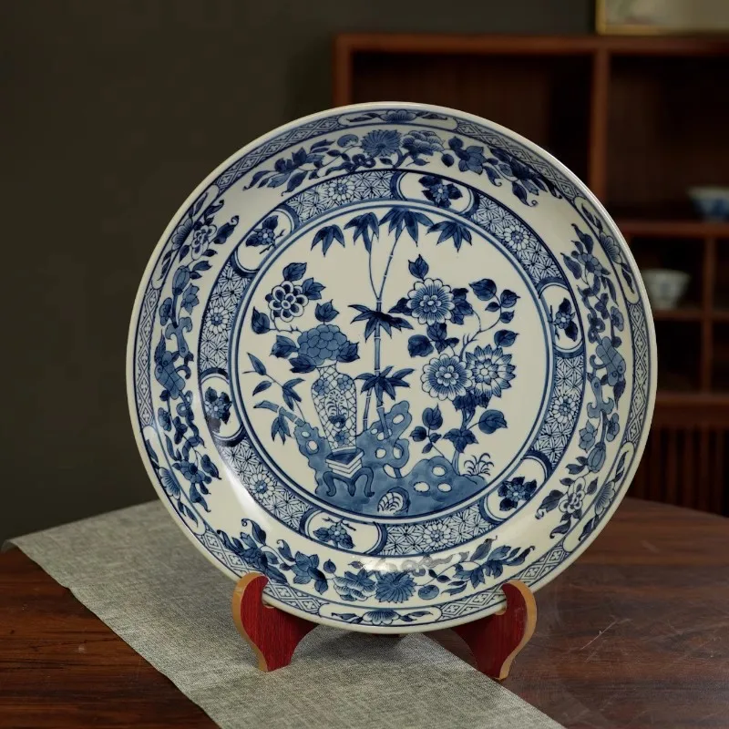 

Chinese blue and white porcelain ceramic hanging plate decorative plate antique retro tea plate niche hotel homestay