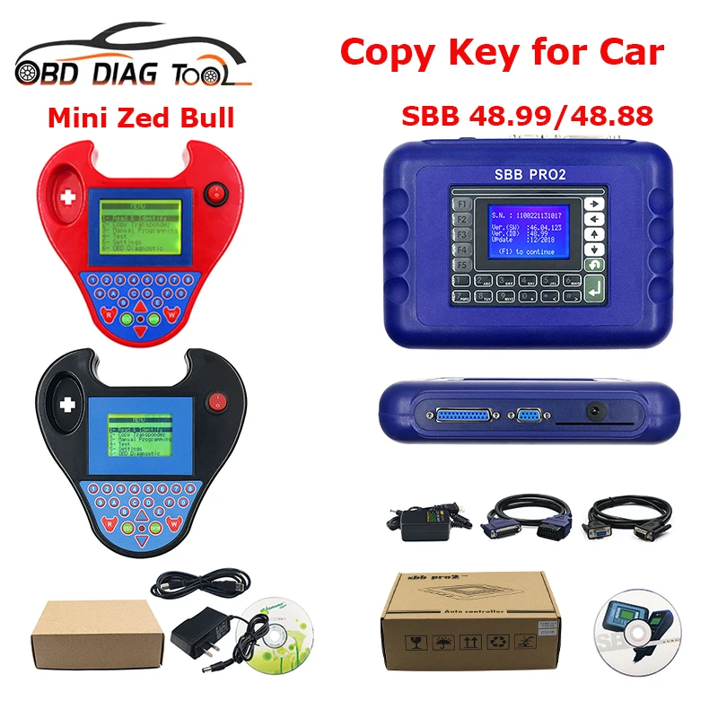 Автомобильный ключевой программатор Смарт Zed-Bull Mini SBB V48.99 OBD, чип-анализатор транспондера Zed-Bull, программатор программного ключа SBB Pro2 без ограничений жетоков