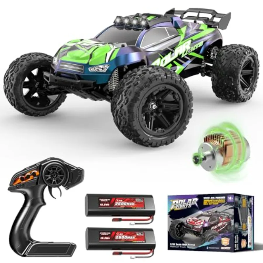 

RC off-road electric truck for adults boys, ABS plastic body, black, 45+ km/h speed, includes 2 rechargeable 2600mAh batteries