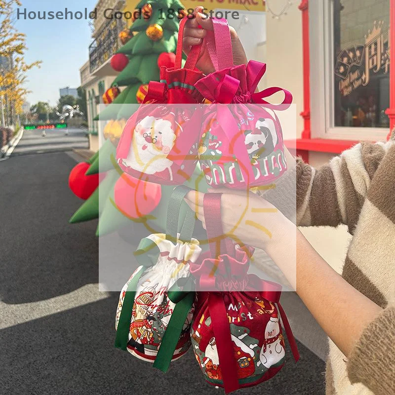 1pc Christmas Gift Bag Canvas Bag Christmas Eve Handbag Candy Apple Hand-carrying Packaging Storage Bag