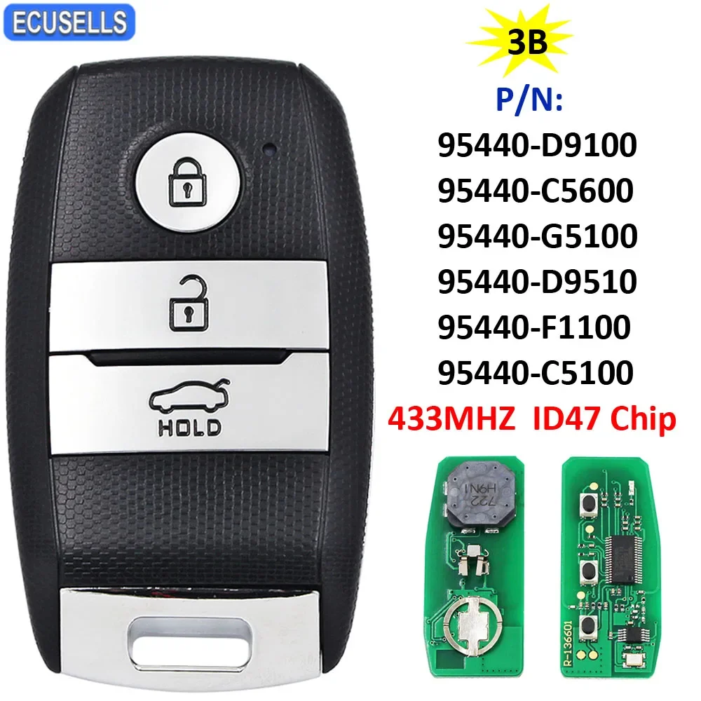 Ecusells 3B Remote Car Key 433Mhz ID47 Chip for Kia P/N: 95440-C5100 95440-C5600 95440-G5100 95440-D9100 95440-D9510 95440-F1100