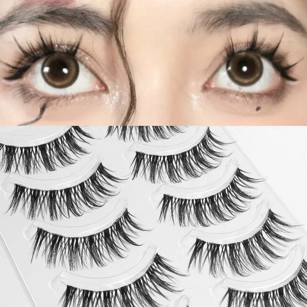 5 Pairs New Natural Manga Lashes 3D Soft Eyelashes Thick False Eye Lashes Manga Daily Dating Makeup Eyelashes Lashes Wispy