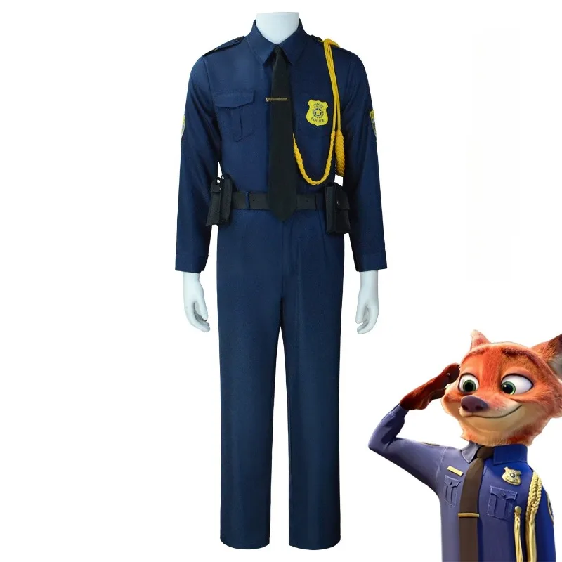

Movie Zootopia Nick Wilde Police Officer Cosplay Costume Adult Men Dark Blue Uniform Suit for Halloween Carnival Cosplay Party