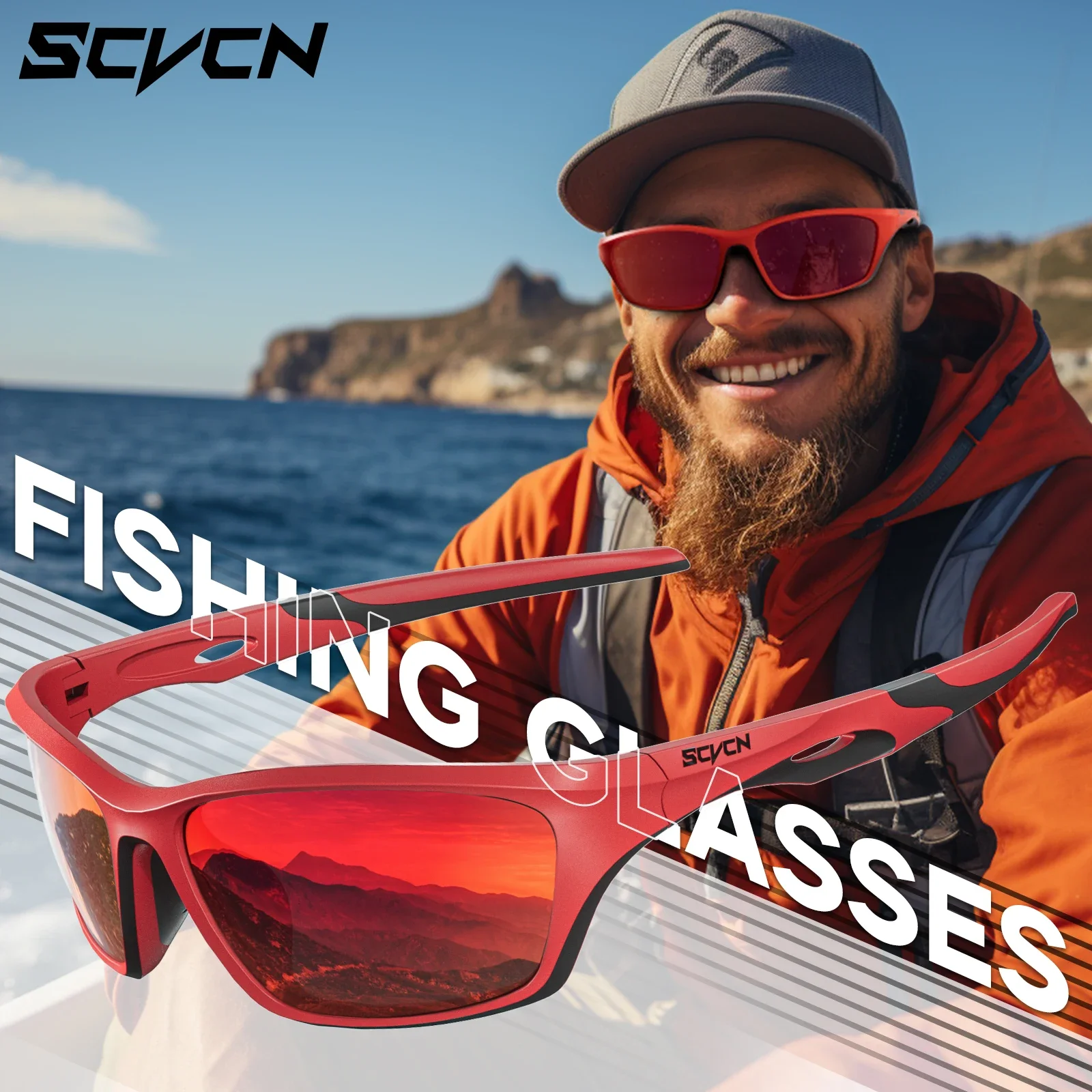 SCVCN New Fishing Glasses Outdoor UV400 Polarized Sunglasses Men Women Driving Sunglasses Sports Square Travel Eyewear