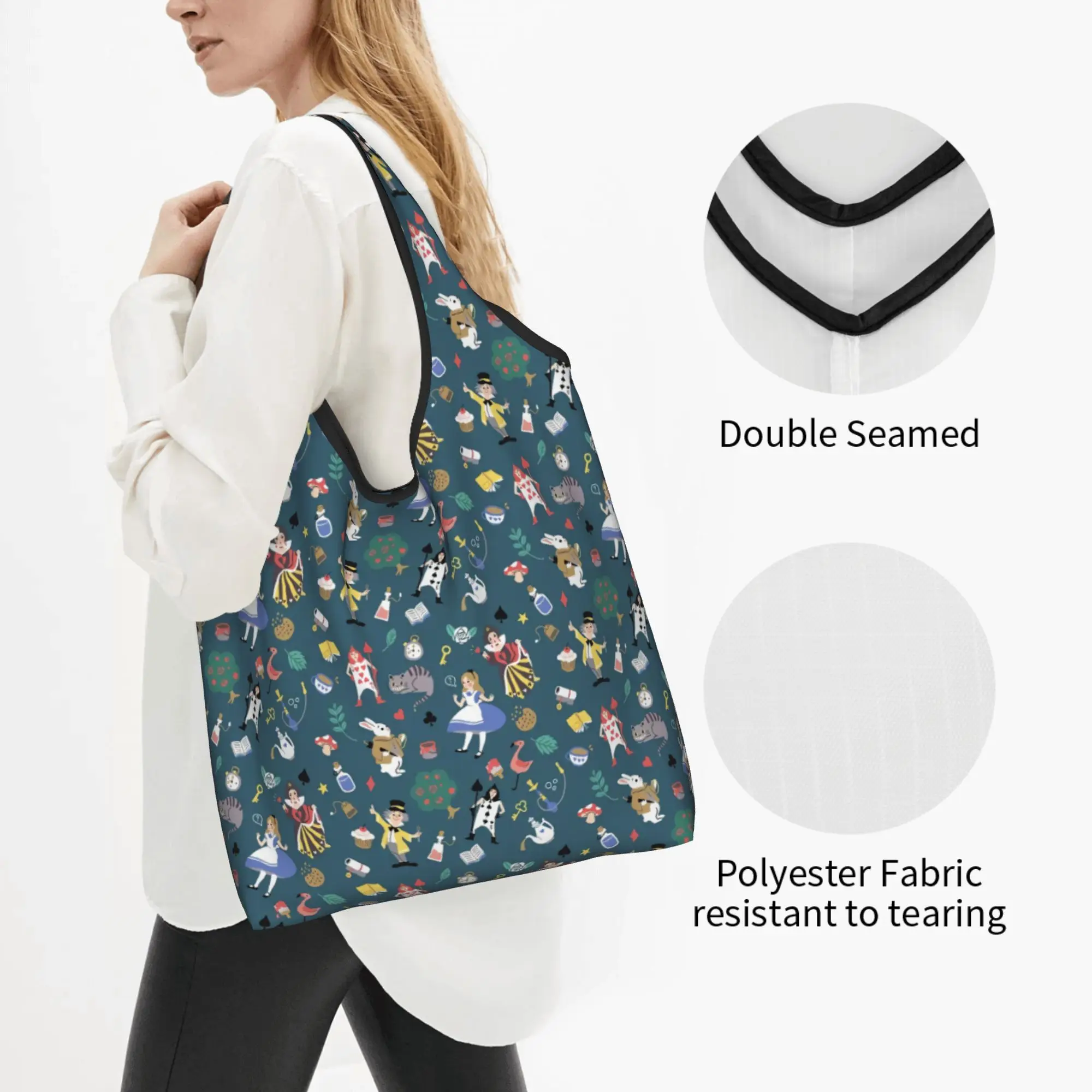 Custom Reusable Wonderland Magical Colorful Night Anime Pattern Shopping Bag Women Tote Bag Portable  Grocery Shopper Bags