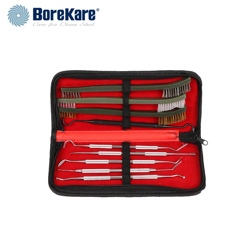 BoreKare Gun Cleaning Kit .357, .40, 45, .22, .270 with Nylon Steel Brass Utility Brush and Stainless Clean Picks Portable Case