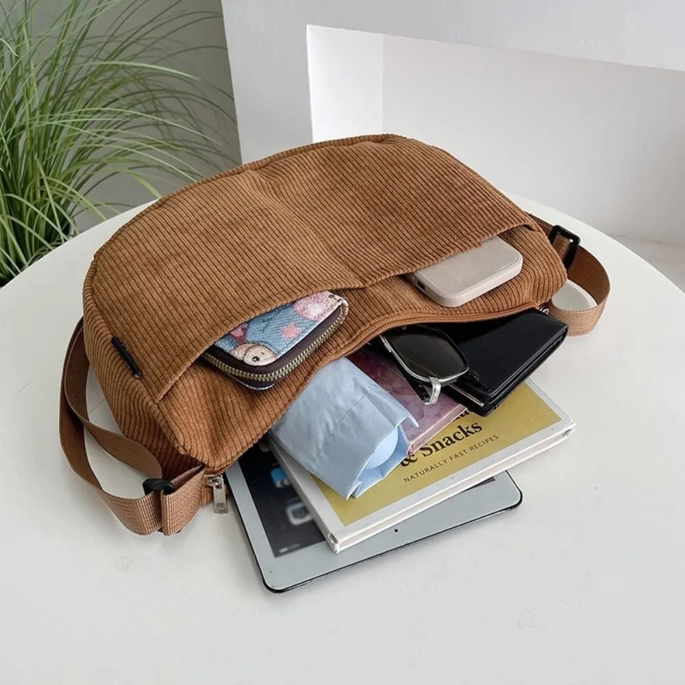 Bolso de hombro de pana de gran capacidad, bolso de estilo coreano, bolso de hombro de Color sólido, bolso de mano de tela de algodón, bolso de lona para mujer