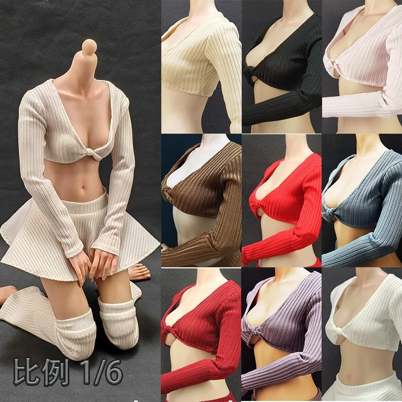 1/6 Scale Tight Fitting High Neck Long Sleeved Short T-shirt Sexy Top Female Doll Clothes for 12" Soldier AT203 TBL Body