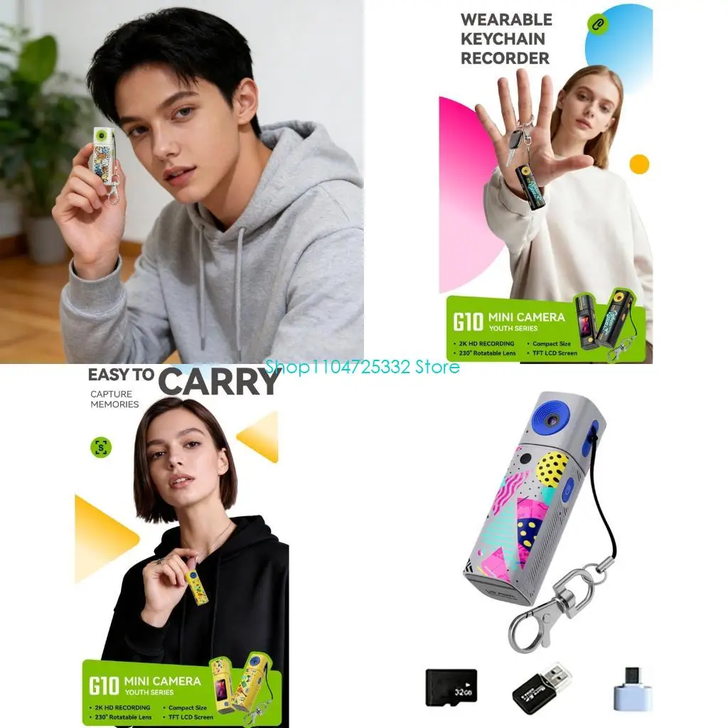 

P5EA Карманная видеокамера-брелок с разрешением 2K и флип-объективом для селфи емкостью 32 ГБ