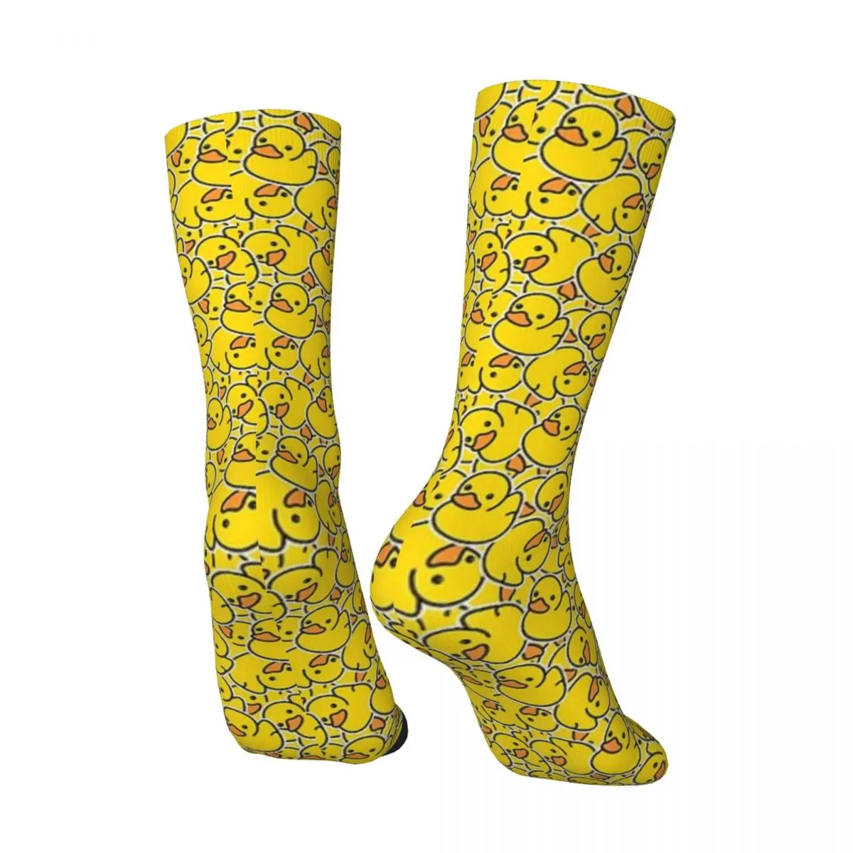 Funny Happy Men\'s Compression Socks Yellow Classic Rubber Duck Vintage Harajuku Yellow Bird Hip Hop Novelty Pattern Crew Sock