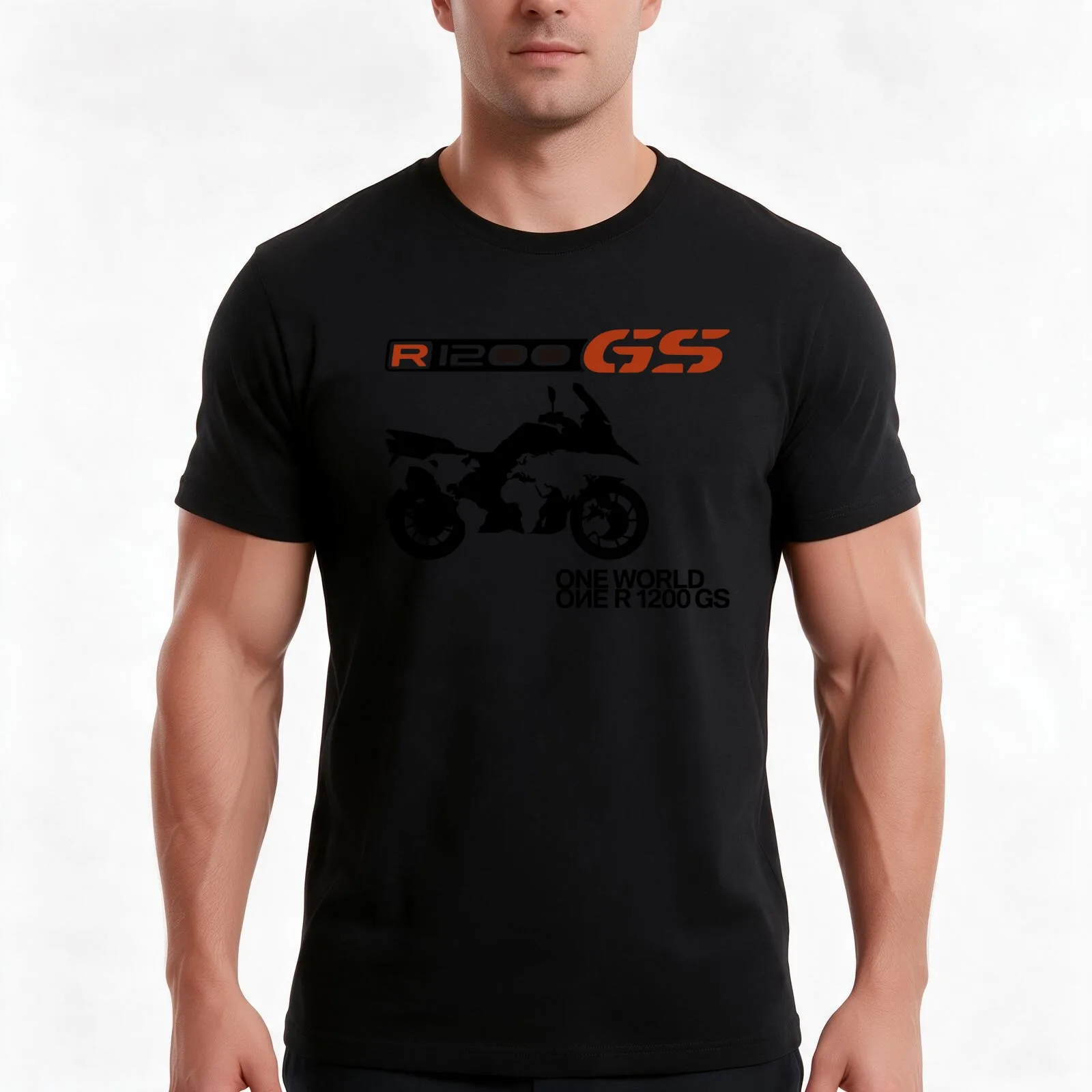 R1200 GS One World T-Shirt, Summer Casual Cotton Tee, Oversized Streetwear Tops, Vintage Graphic Print, Loose Fit Short Sleeve