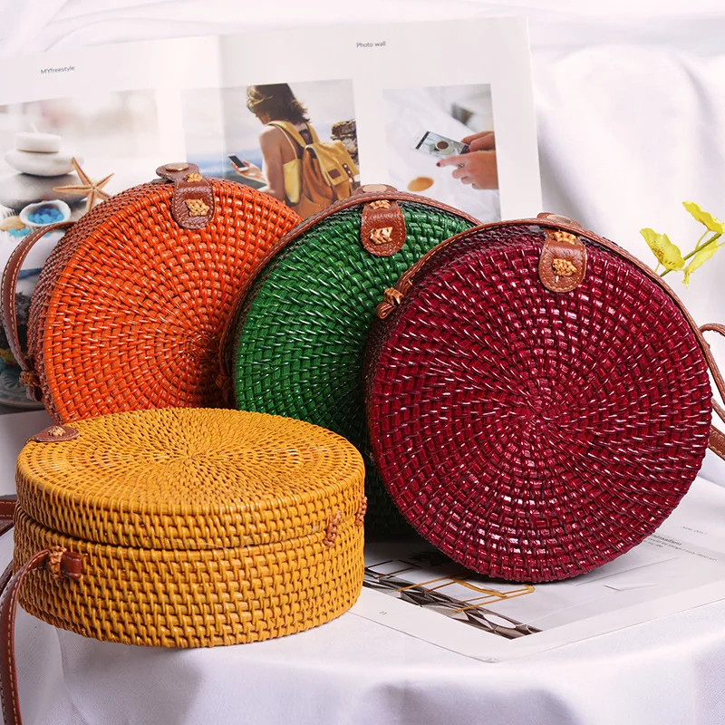 

Rattan Weaving Basket Ins Style Retro Literature Art Hand-woven Color Bag Women Travel Photo Props Bag Decorative Basket