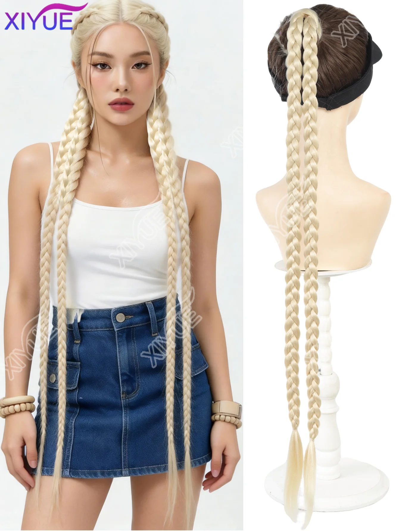 

XIYUE 1PCS Synthetic Braided Ponytail Hair Extensions 30inch Two braids Long Braided with Elastic Rubber Band for Women