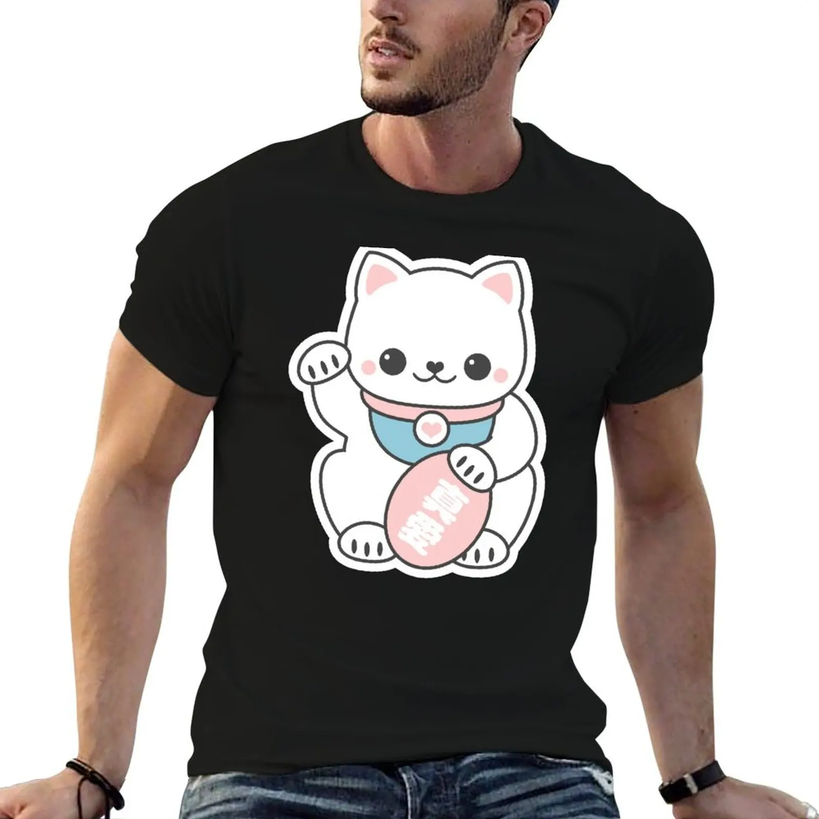 

Pink Maneki Neko T-Shirt t shirts for man slim fit man t shirts for men casual T-Shirt
